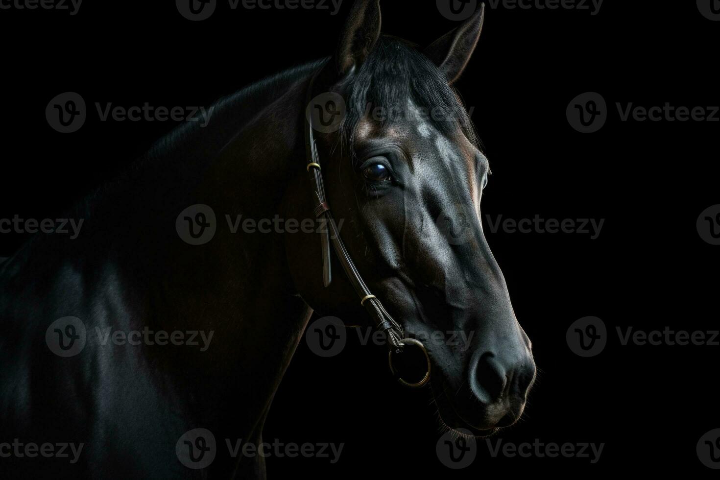 Portrait of beautiful spellbinding black horse. Generative AI photo