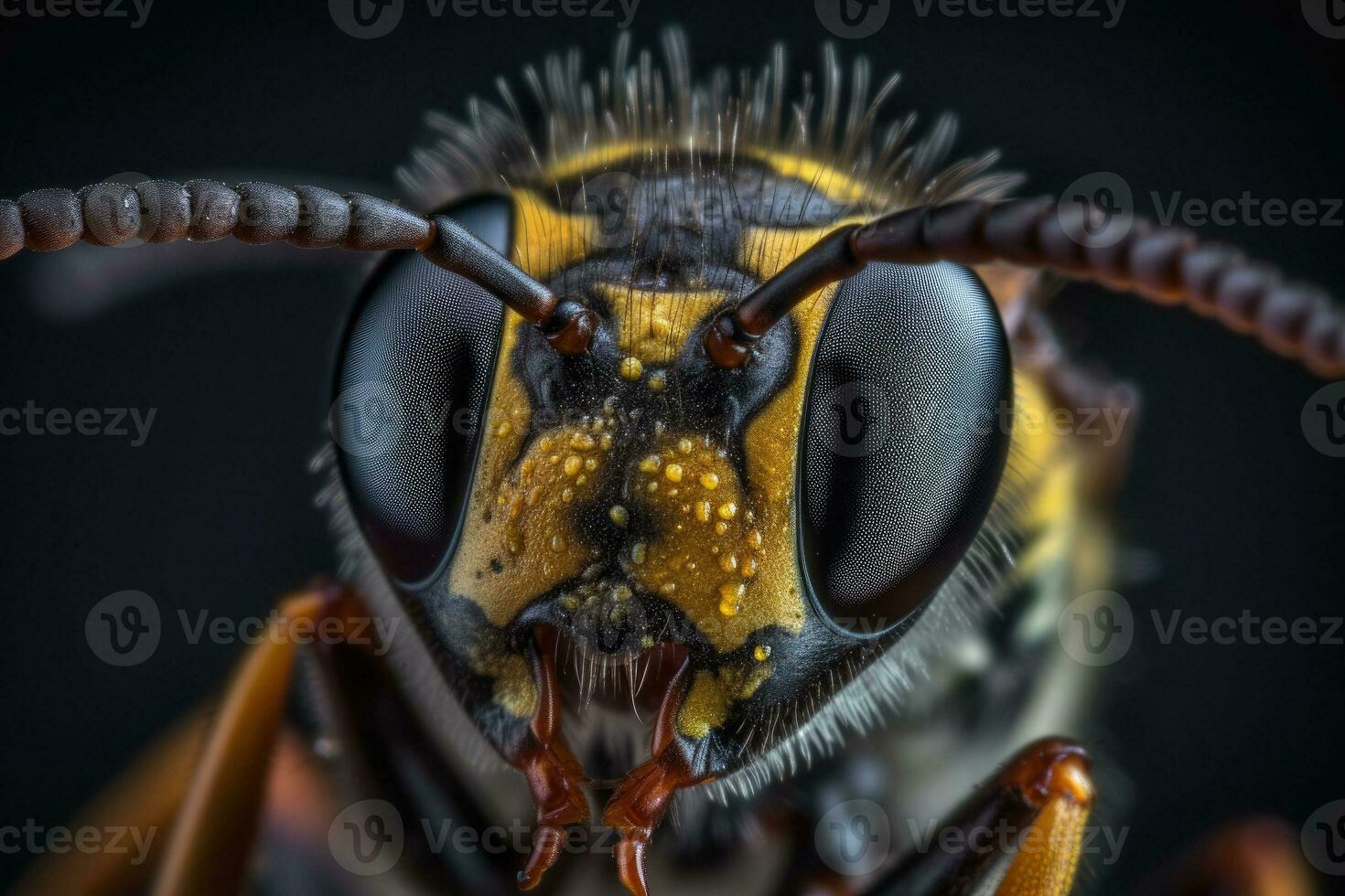 The wasp head. A striking macro shot. Generative AI photo