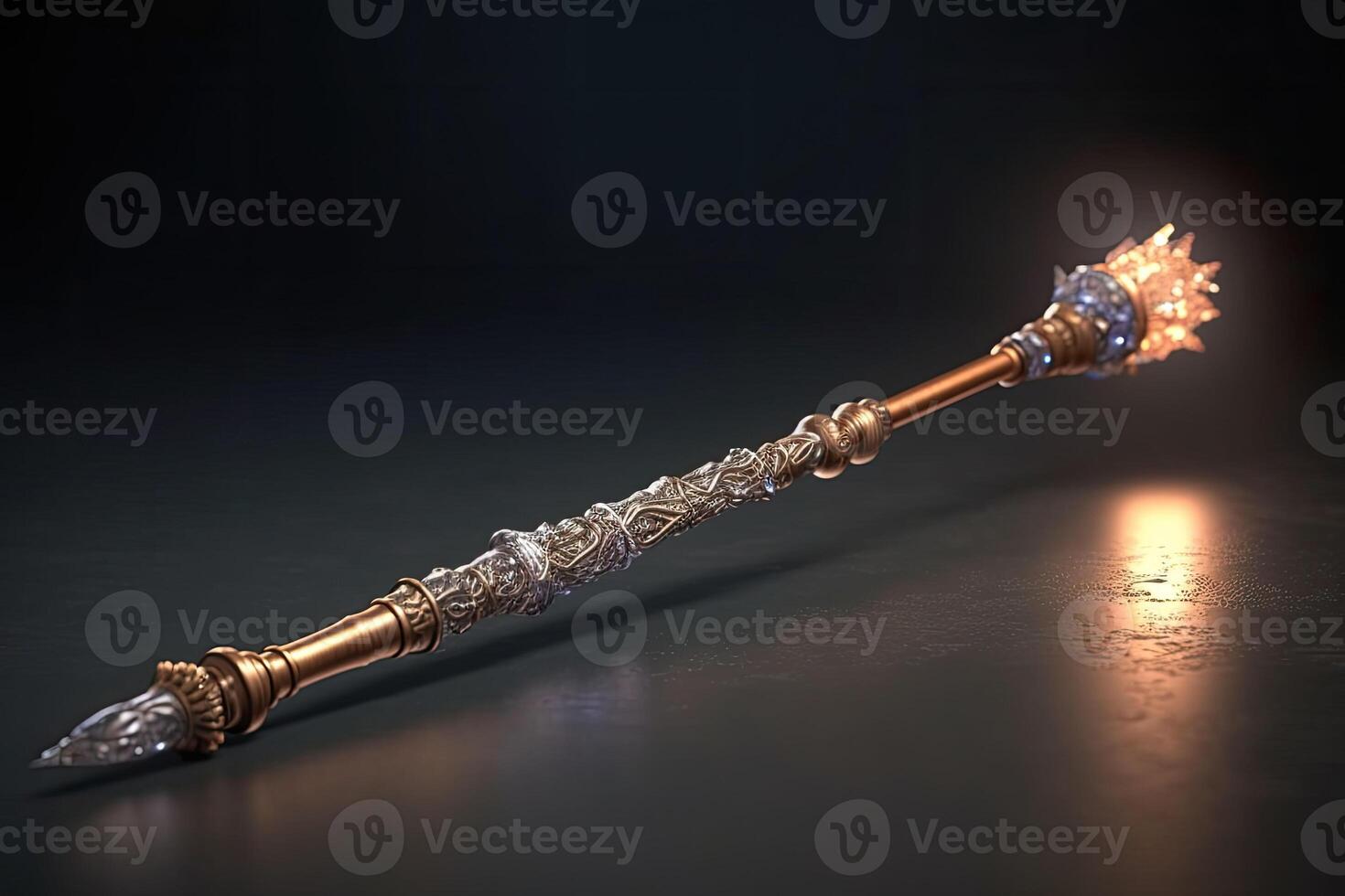 Magic wand with sparkle. Miracle magical stick wizard tool. photo