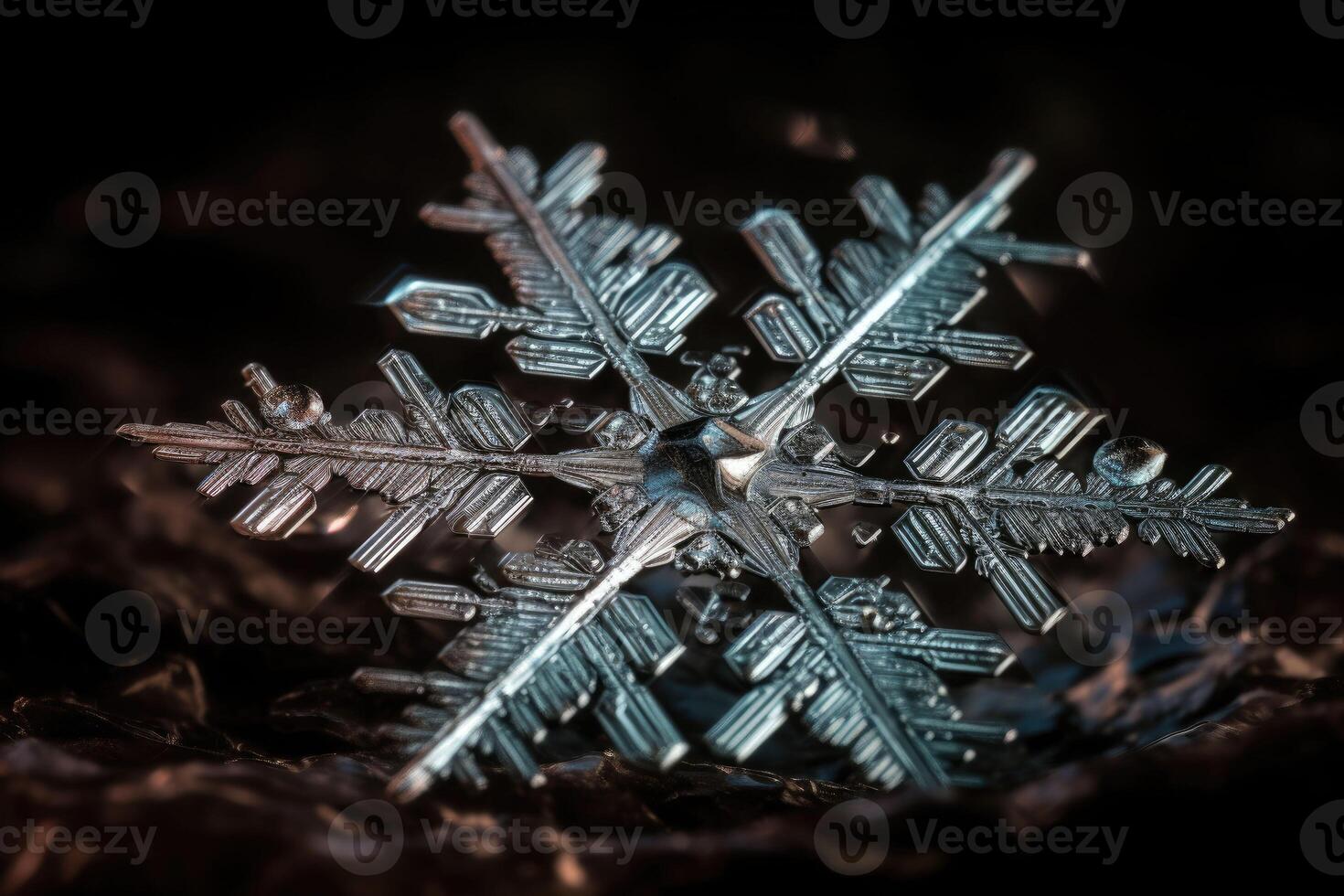 Closeup macro shot of a transparent snowflake. photo