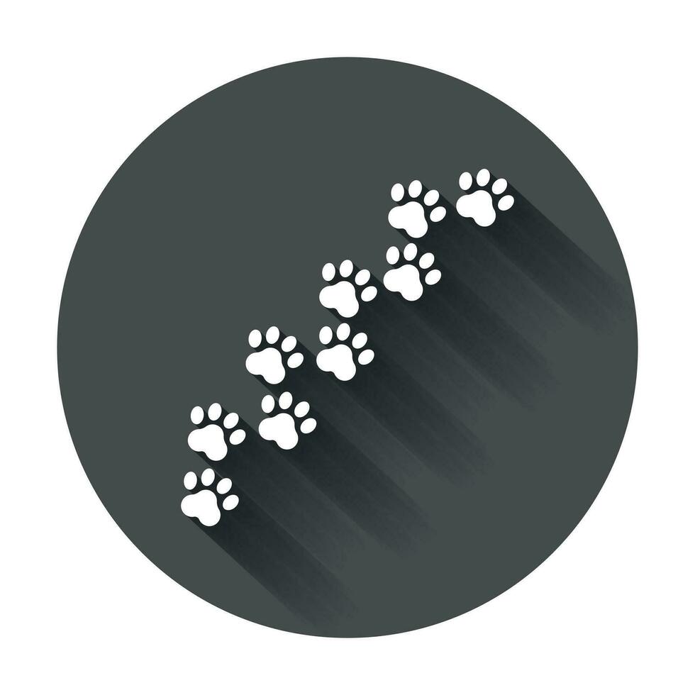 Paw print vector icon. Dog or cat pawprint illustration. Animal silhouette with long shadow.