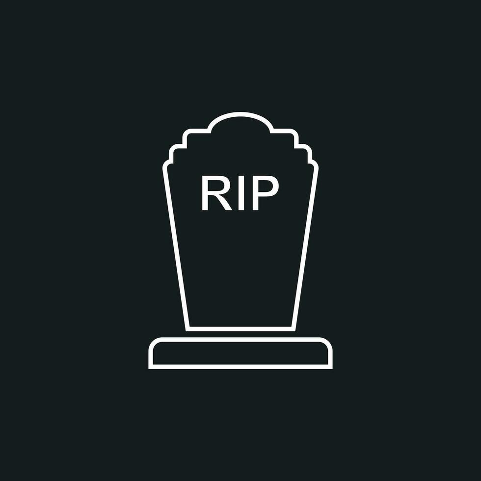 Halloween grave icon in line style. Gravestone vector illustration. Rip tombstone flat icon.