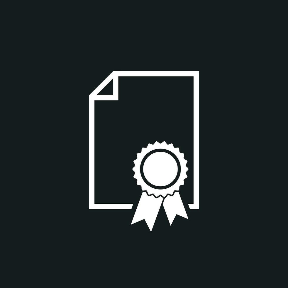 Certificate icon. Diploma symbol. Flat vector illustration on black