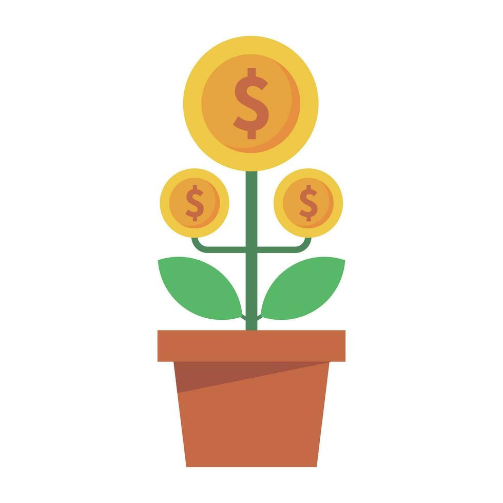 Money tree in flower pot icon. vector