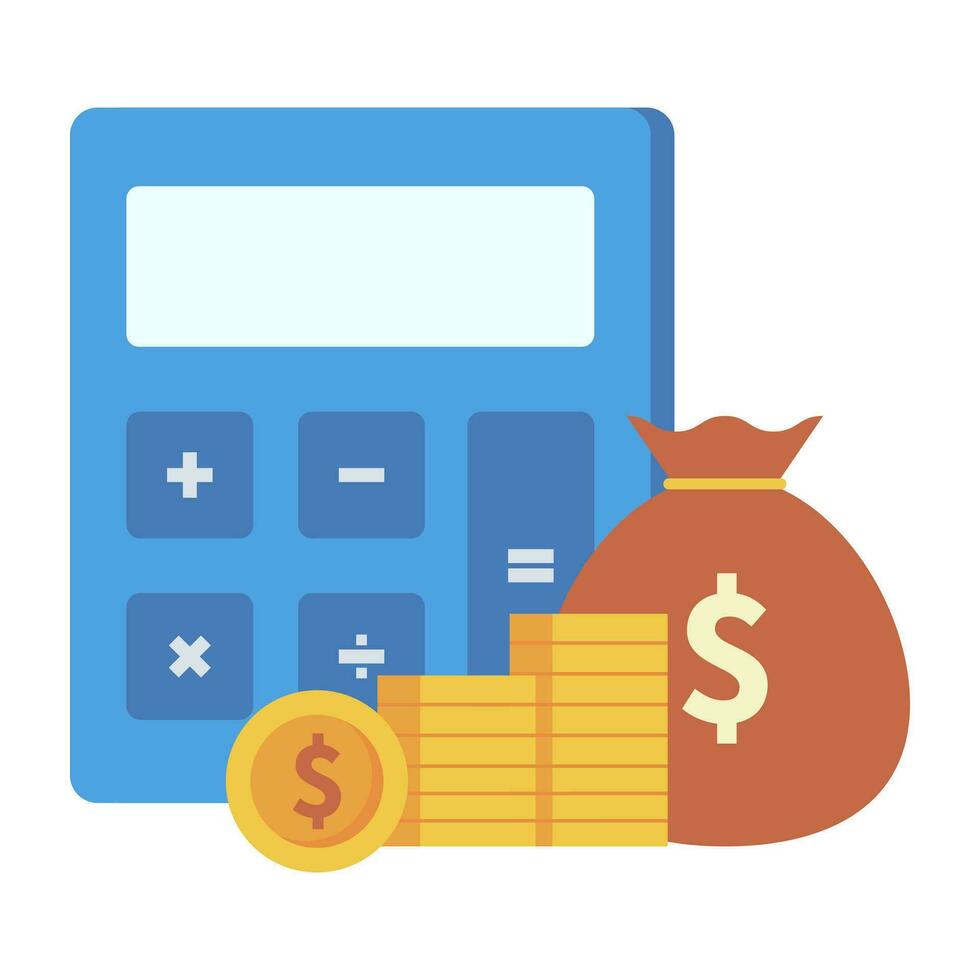 Money bag with calculator icon. vector