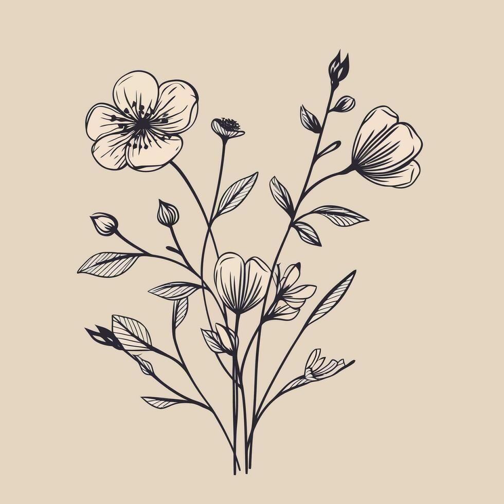 Flower illustrations with thin stem vector
