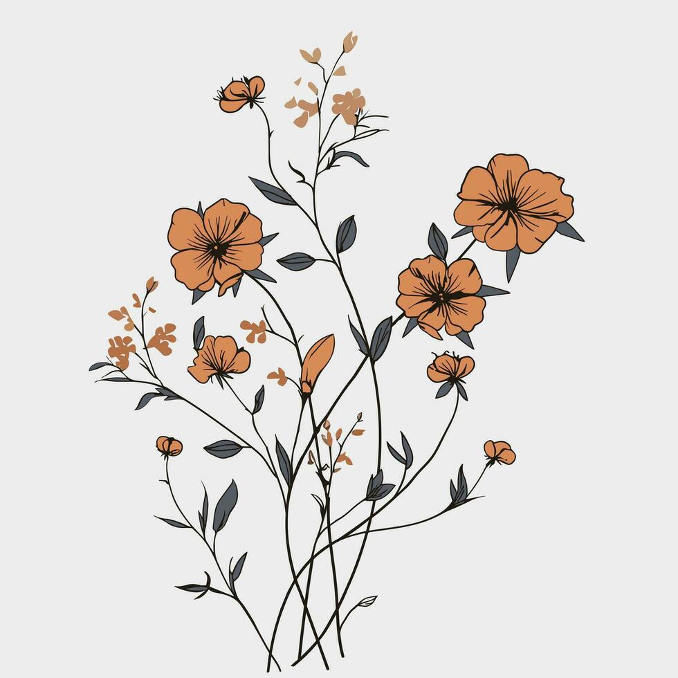 Flower illustrations with thin stem vector
