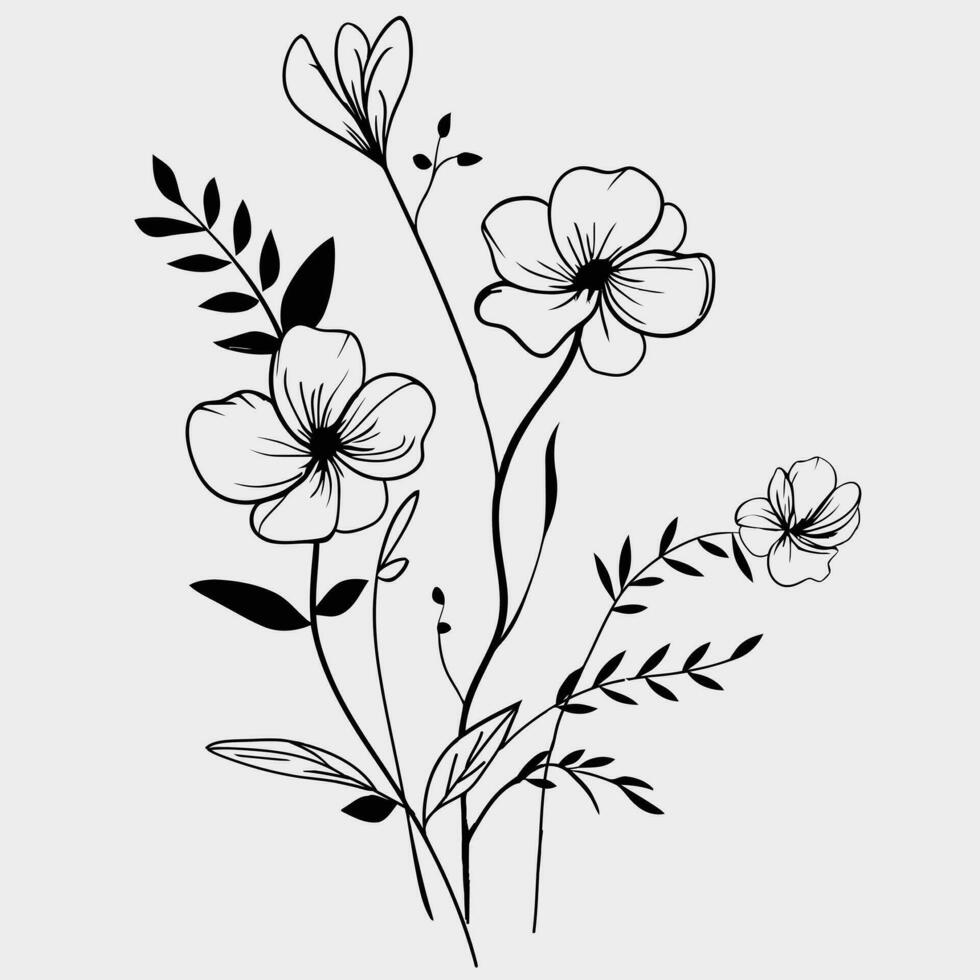 Flower illustrations with thin stem vector