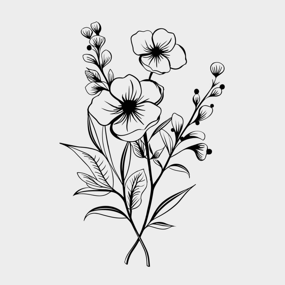 Flower illustrations with thin stem vector