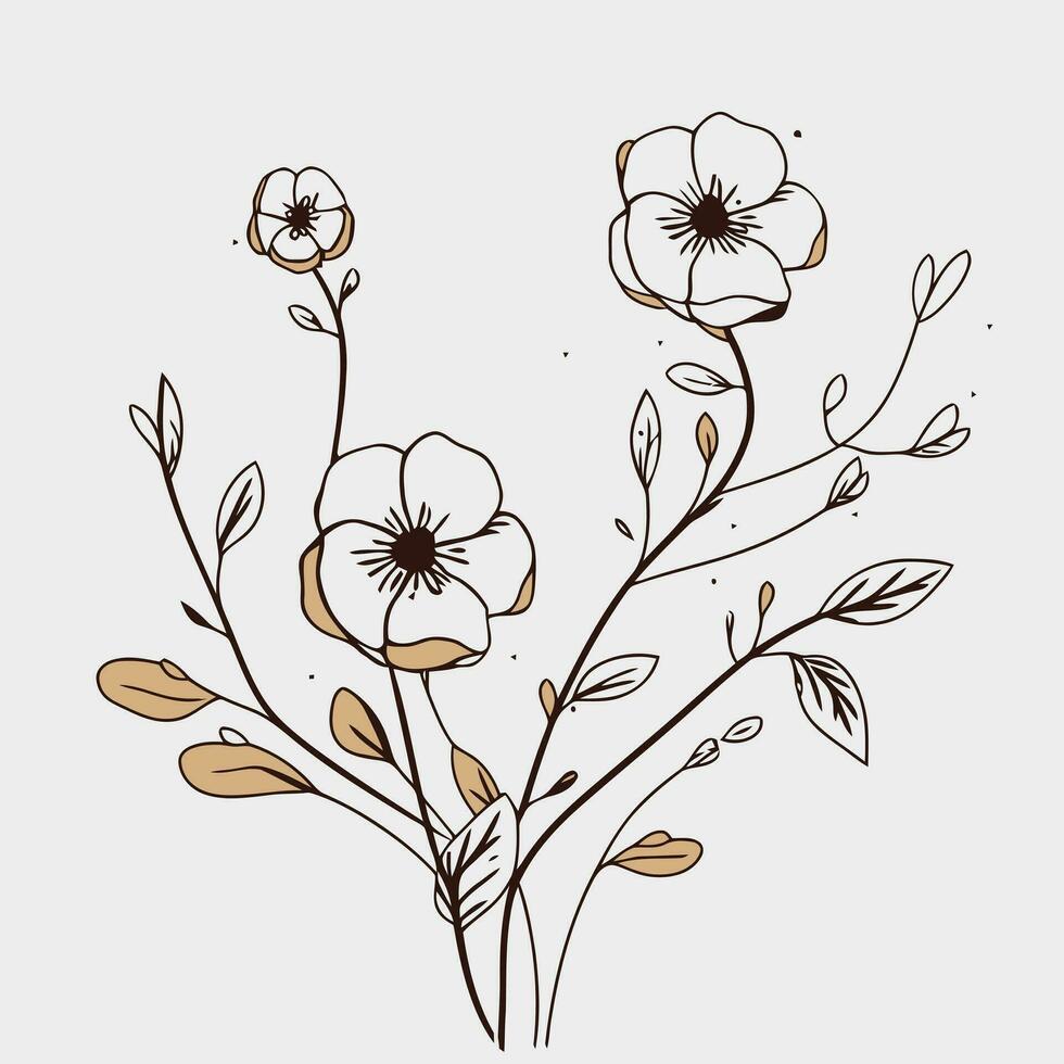 Flower illustrations with thin stem vector