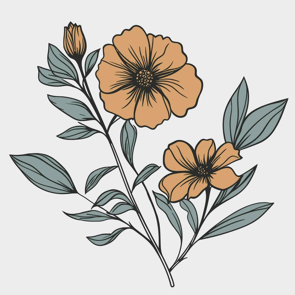 Flower illustrations with thin stem vector