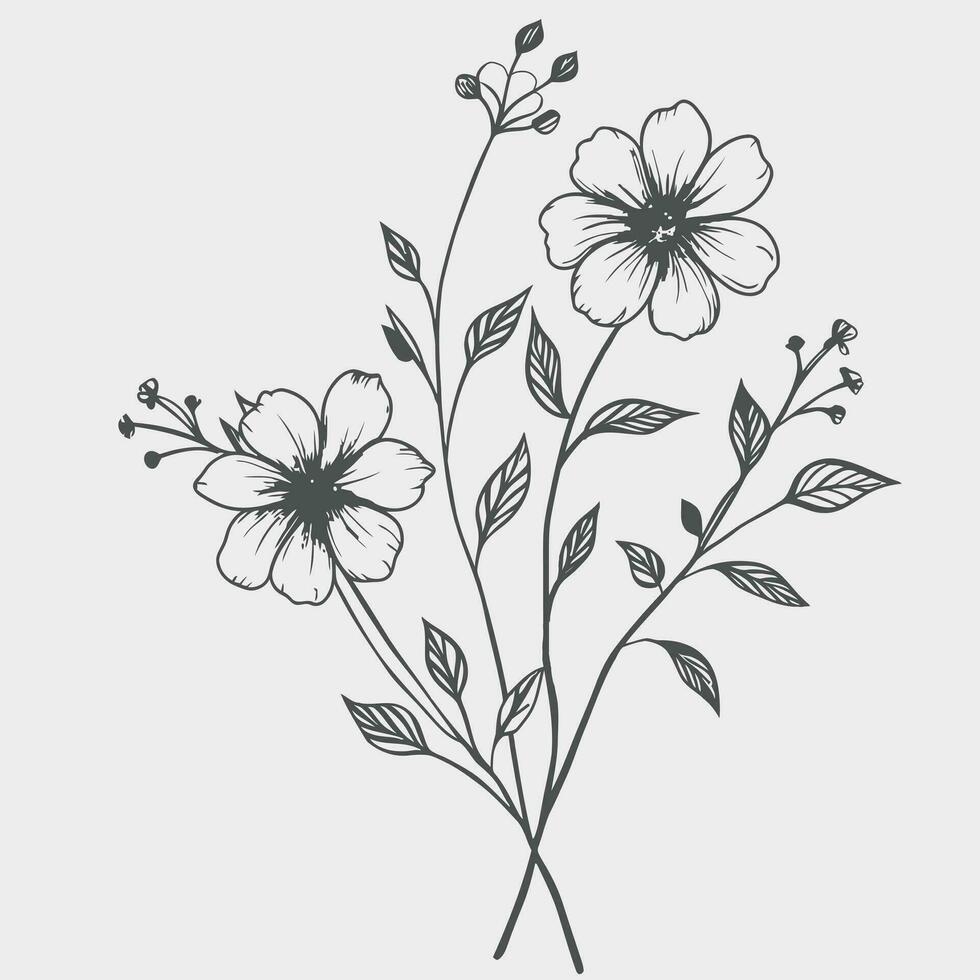 Flower illustrations with thin stem vector
