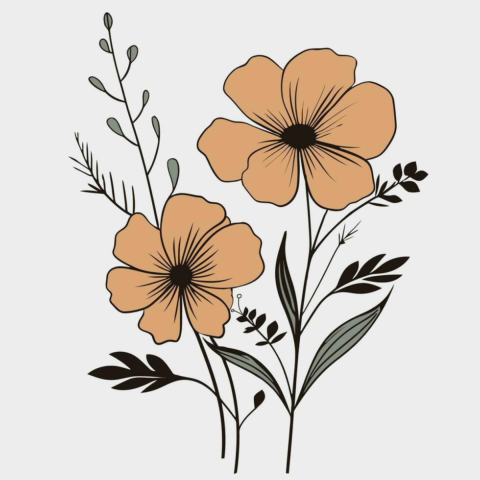Flower illustrations with thin stem vector