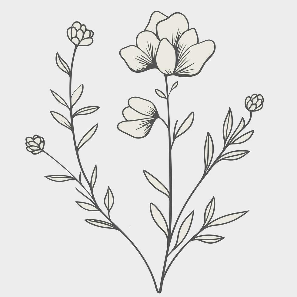Flower illustrations with thin stem vector