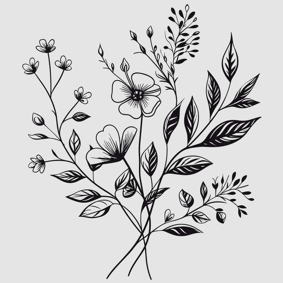 Flower illustrations with thin stem vector