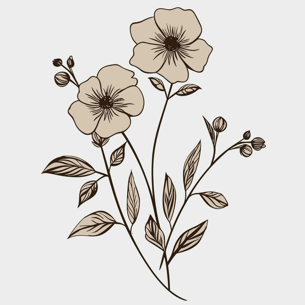 Flower illustrations with thin stem vector