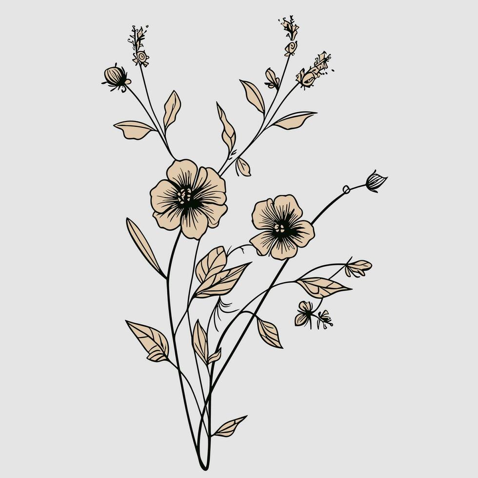 Flower illustrations with thin stem vector