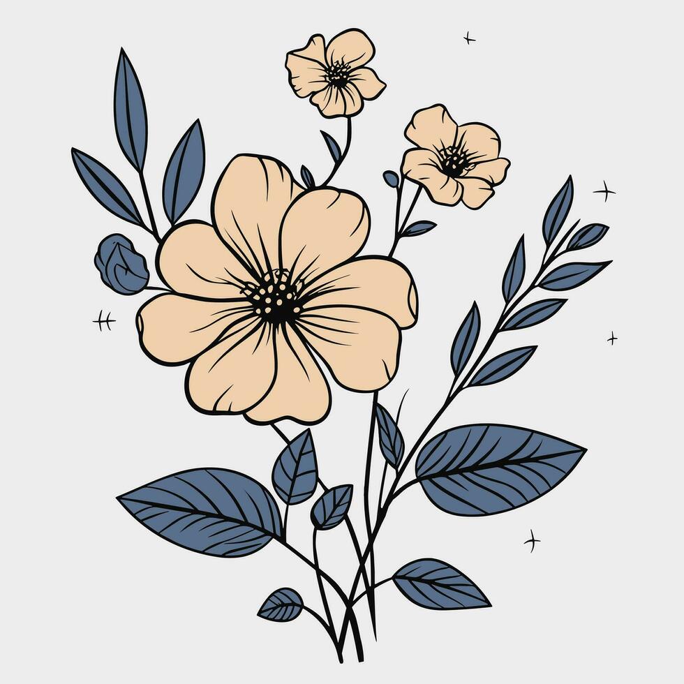 Flower illustrations with thin stem vector