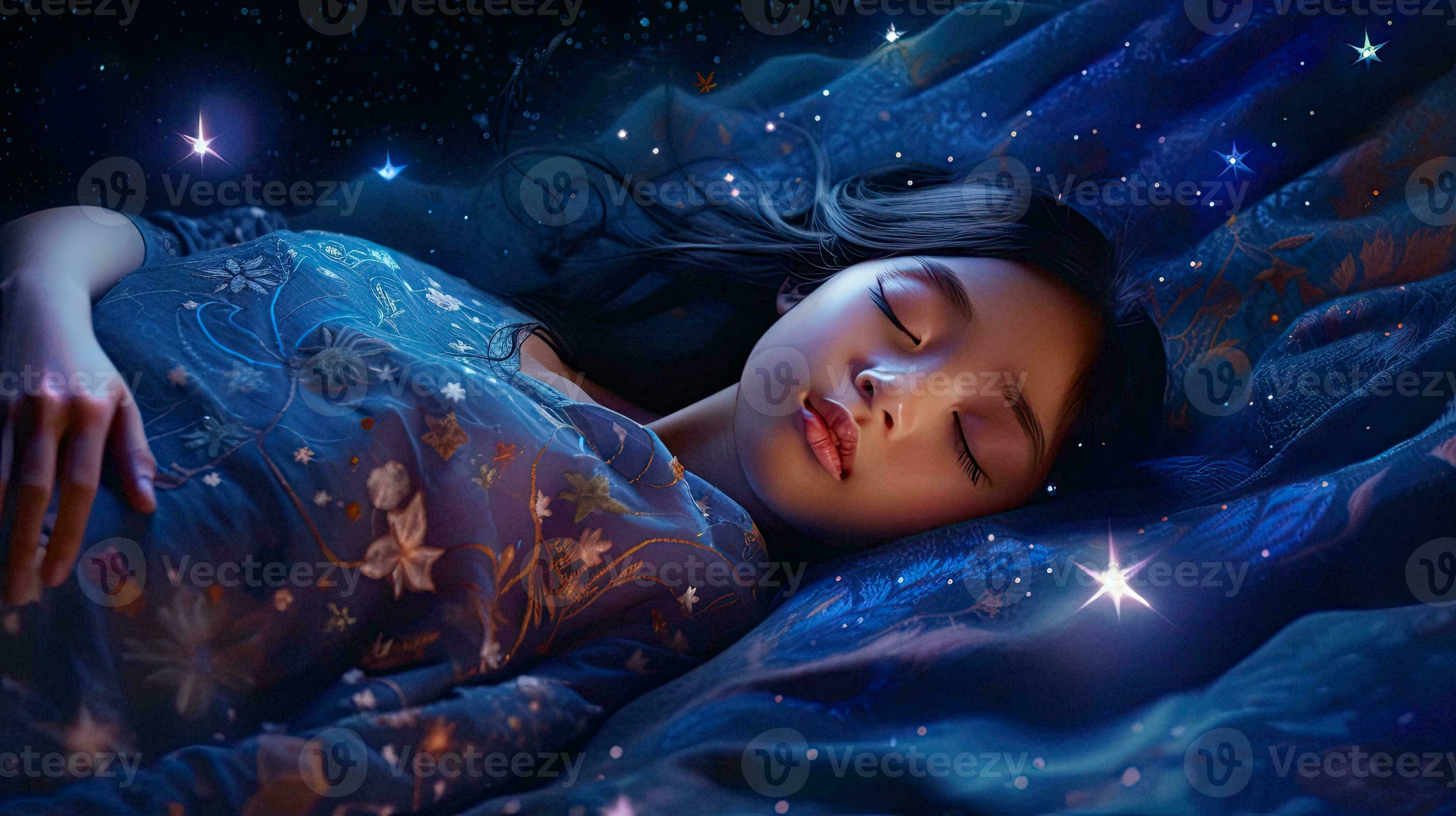 Asian Woman Sleep on Scatter Fake Cloud at Night Sky Time Stock Photo -  Image of woman, full: 213528930