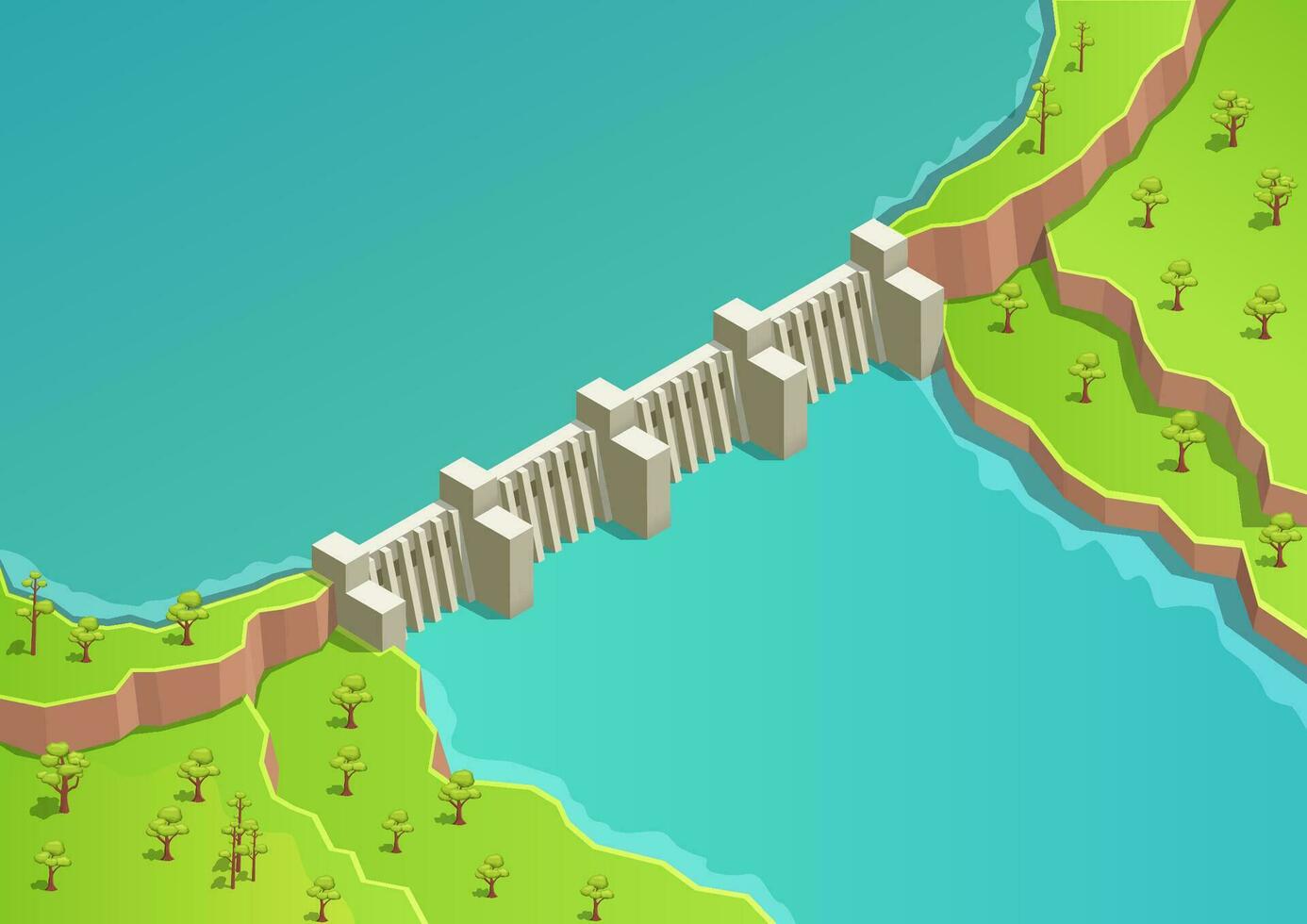 Isometric river with dam vector