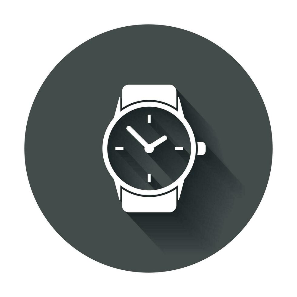Watch vector icon. Clock flat illustration with long shadow.