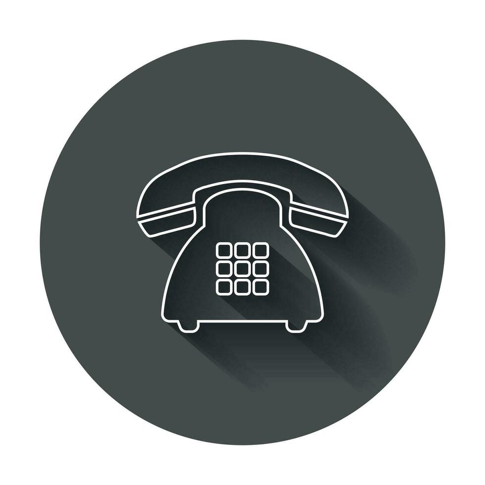 Phone vector icon. Old vintage telephone symbol illustration with long shadow.