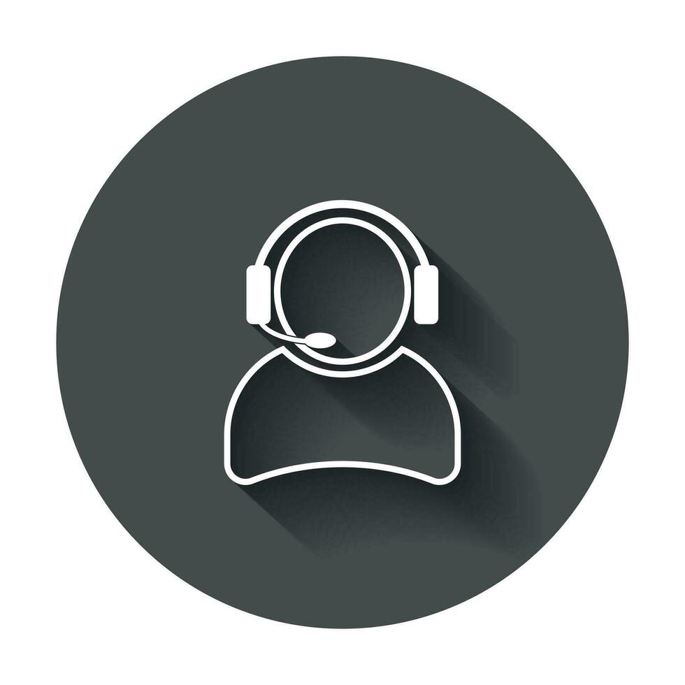 Operator with microphone vector icon. Operator in call center illustration with long shadow.