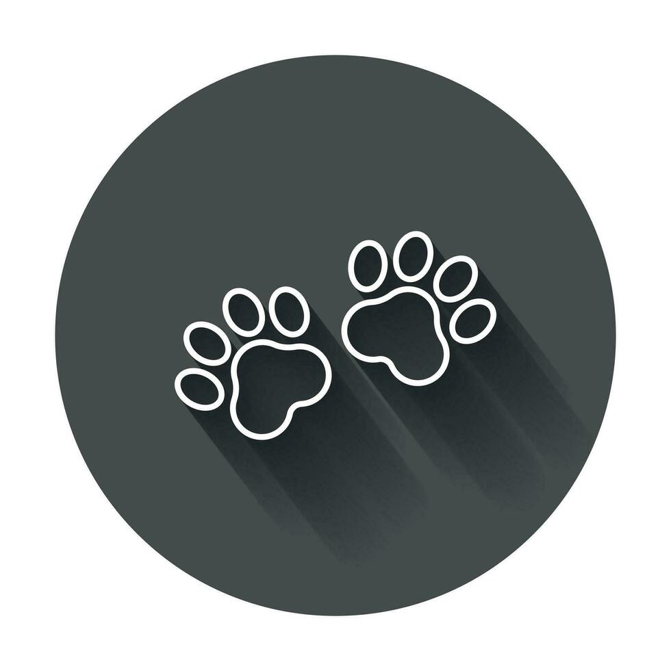 pata impresión vector icono en línea estilo. perro o gato huella ilustración. animal silueta con largo sombra.