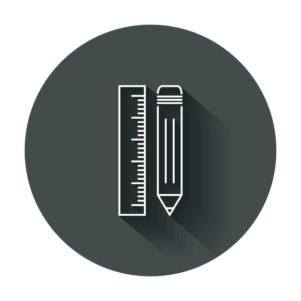 Pencil with ruler icon. Ruler meter vector illustration with long shadow.