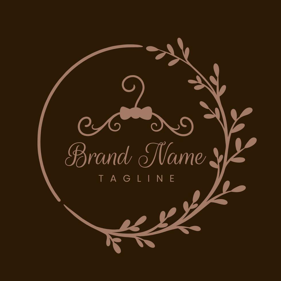 Fashion Hanger Floral Wreath Hand Drawn Frame Logo Design Vector