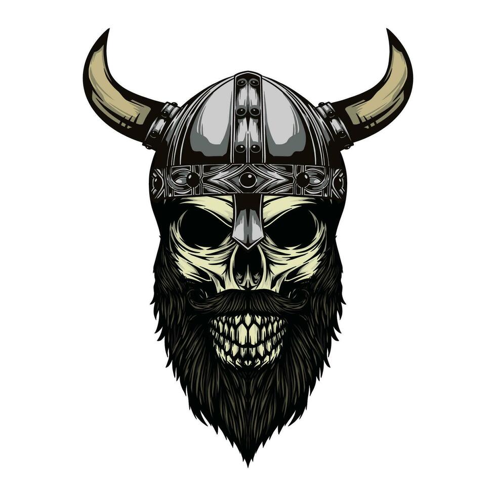 vikingo cráneo con barba vector