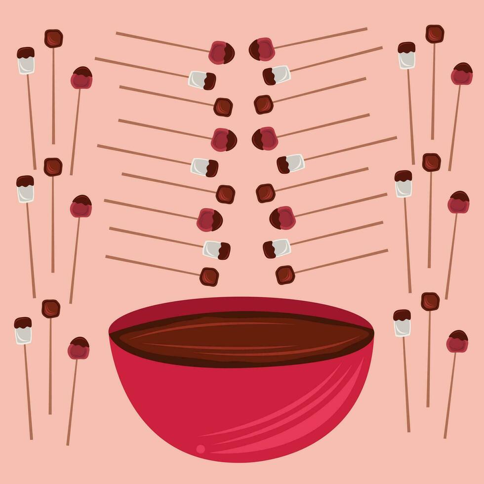 Chocolate fondue dessert vector illustration for graphic design and decorative element