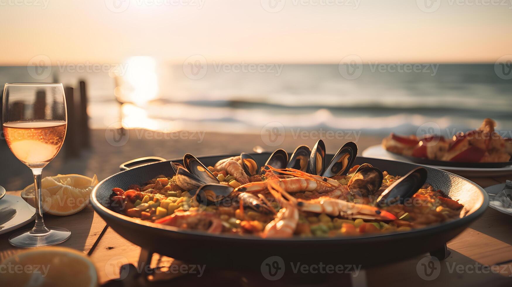 Español paella. ai generado. foto