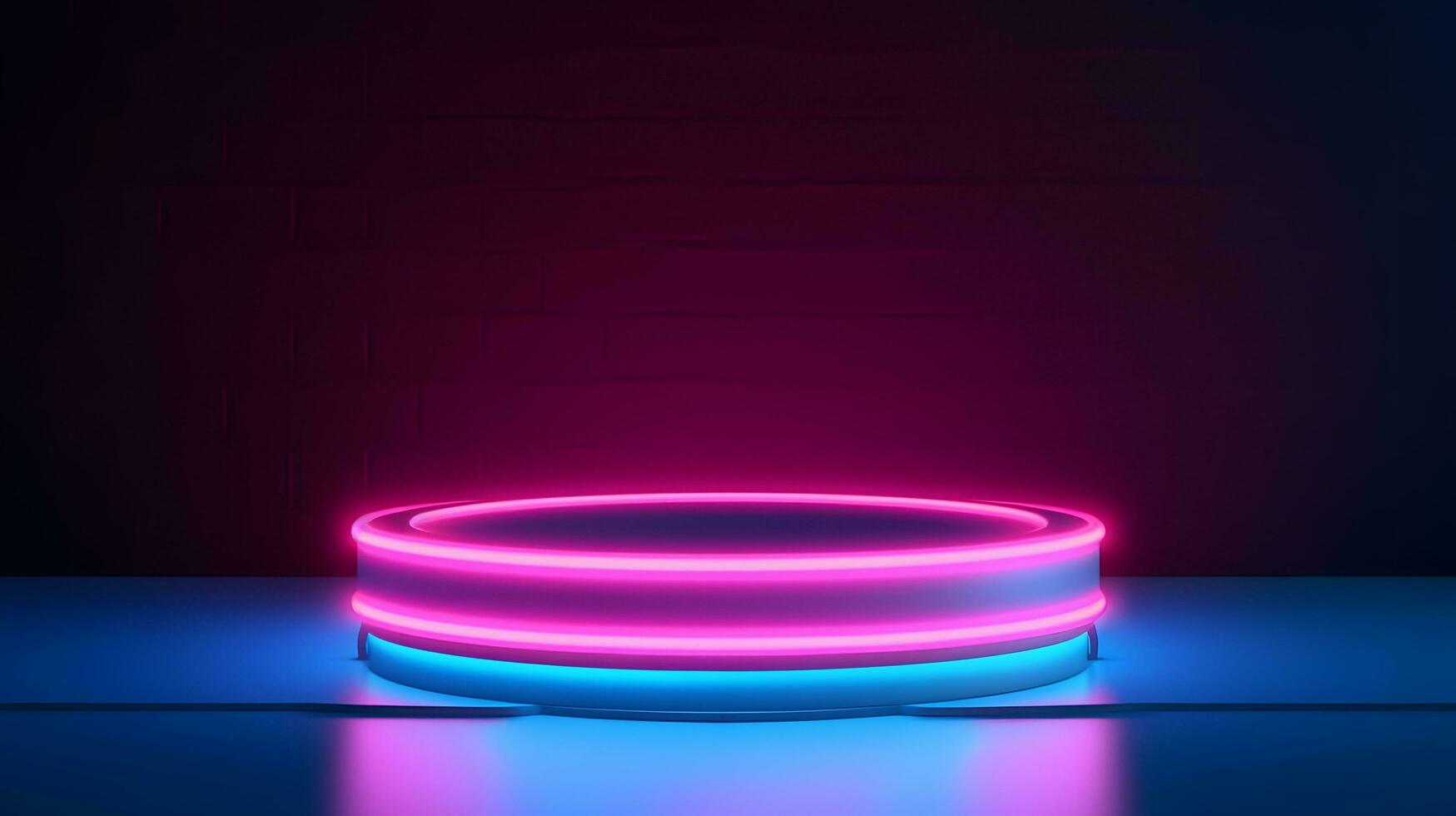 dark podium for objects with neon light background. photo