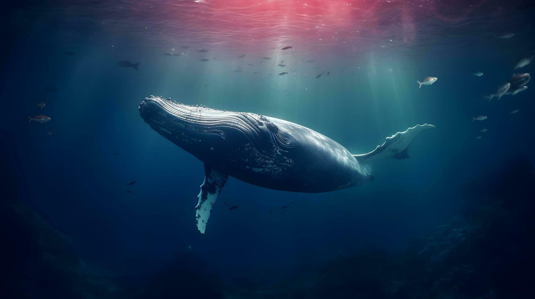 Whale swimming undersea. photo