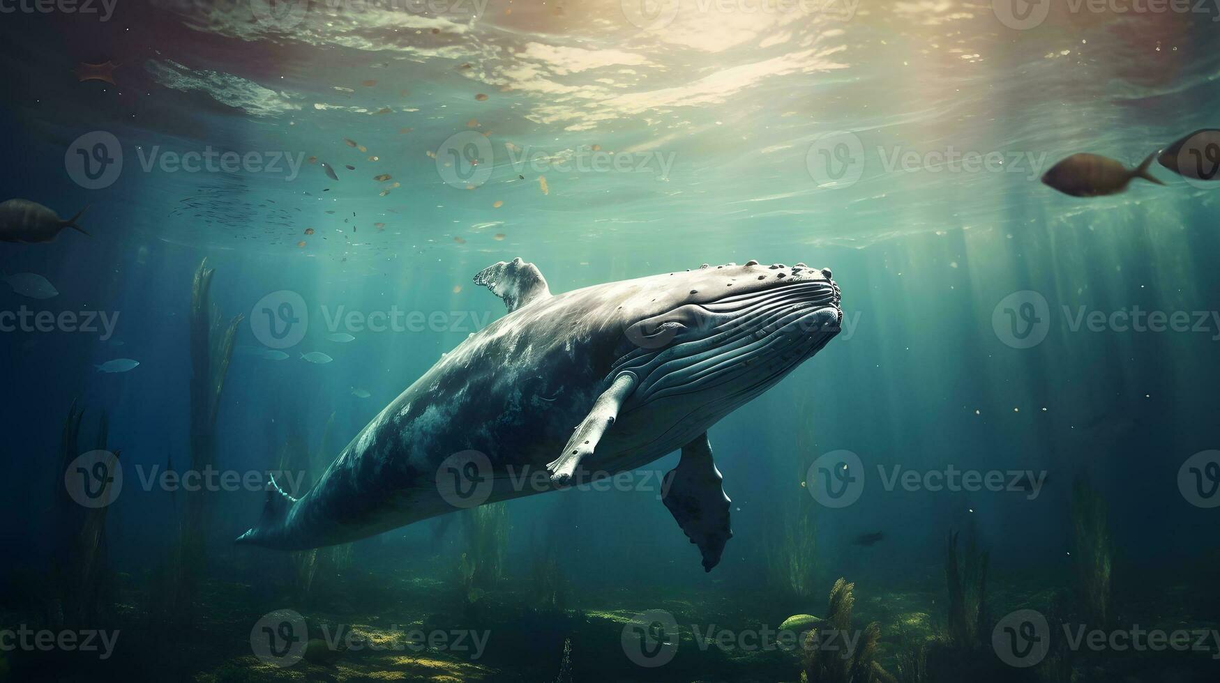 blue whale swimming in the ocean photo