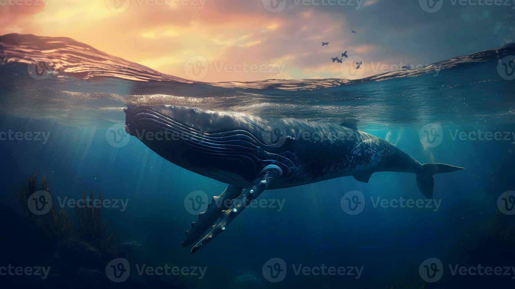 blue whale swimming in the ocean photo