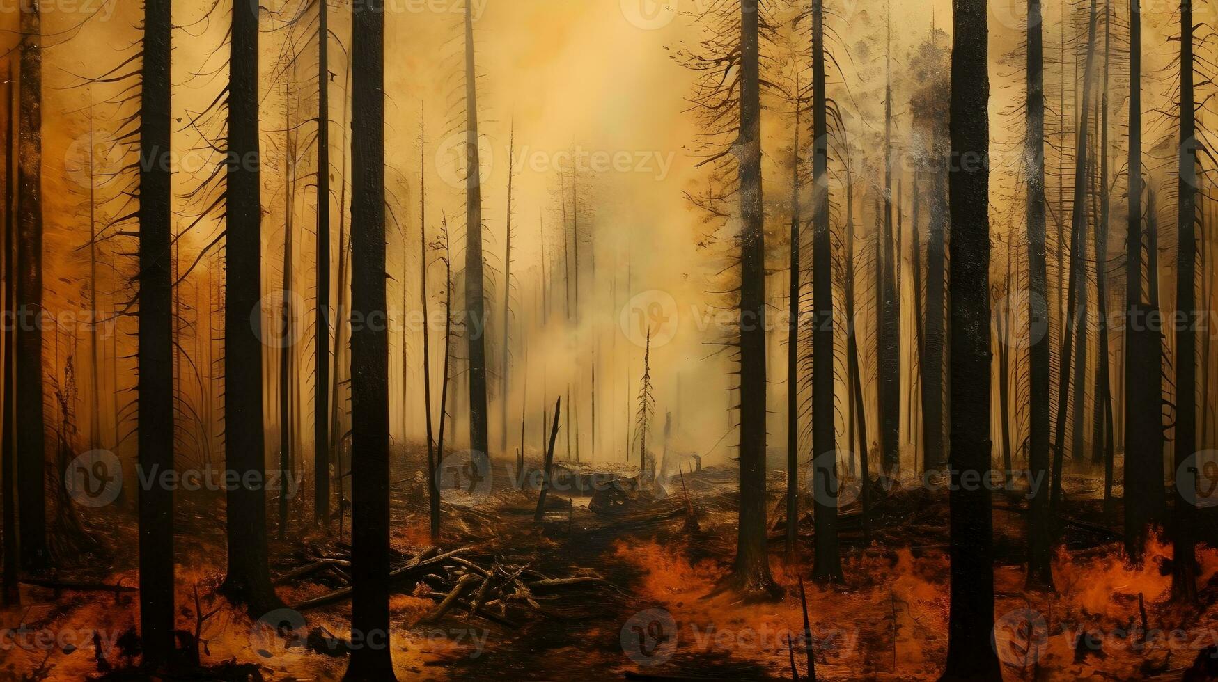Large flames of forest fire photo