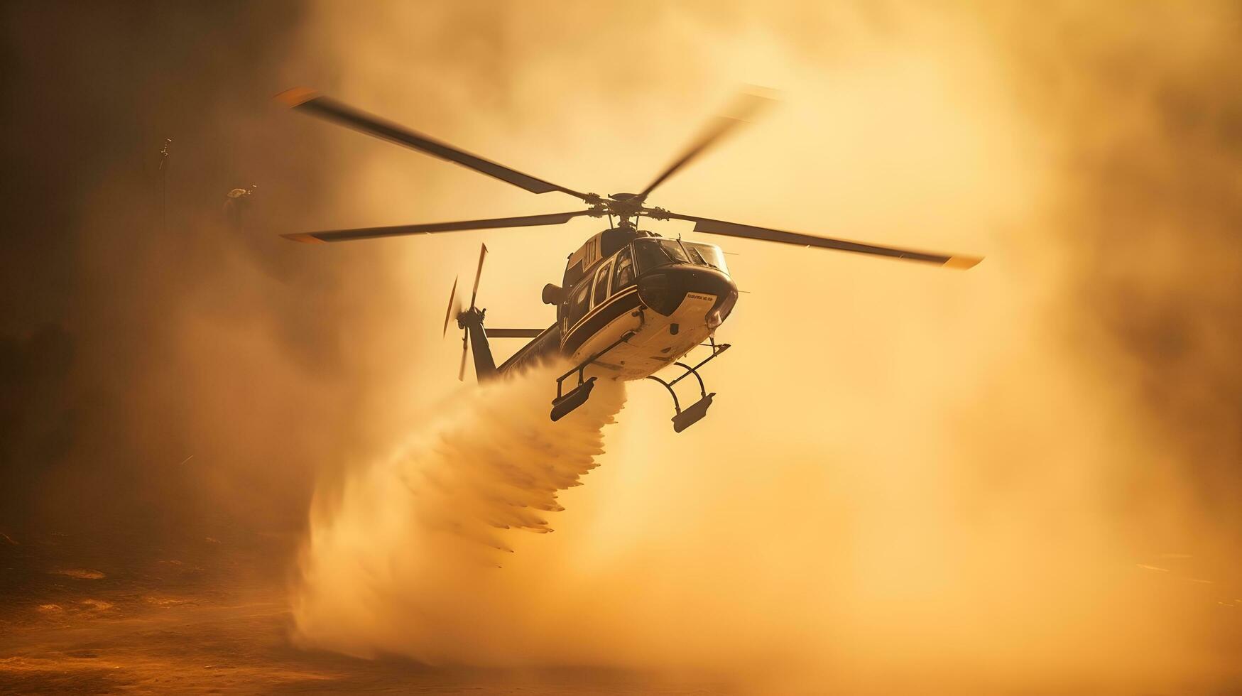 fuego luchando helicóptero llevar agua Cubeta a extinguir el bosque fuego foto