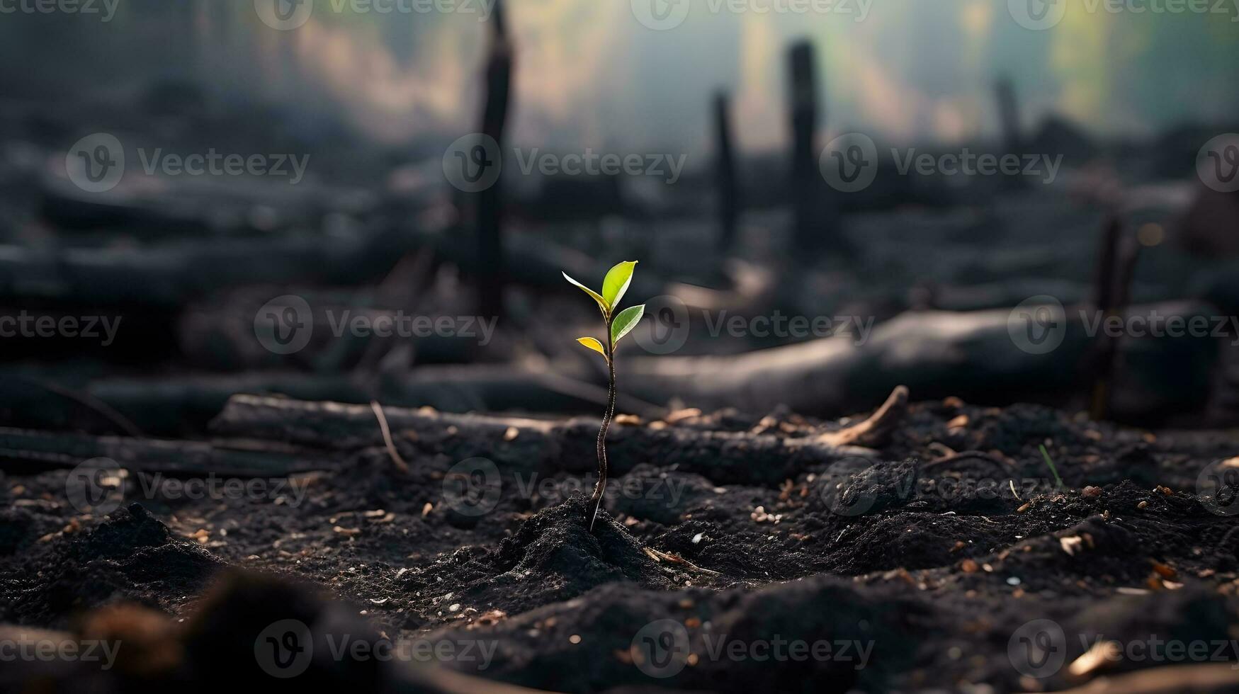 el de cerca de joven verde brote después fuego. foto