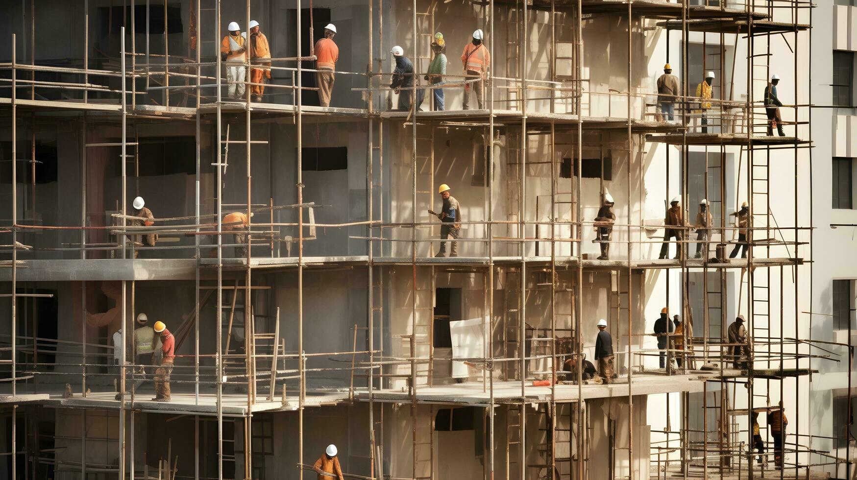 construcción trabajadores trabajando en moderno edificios foto