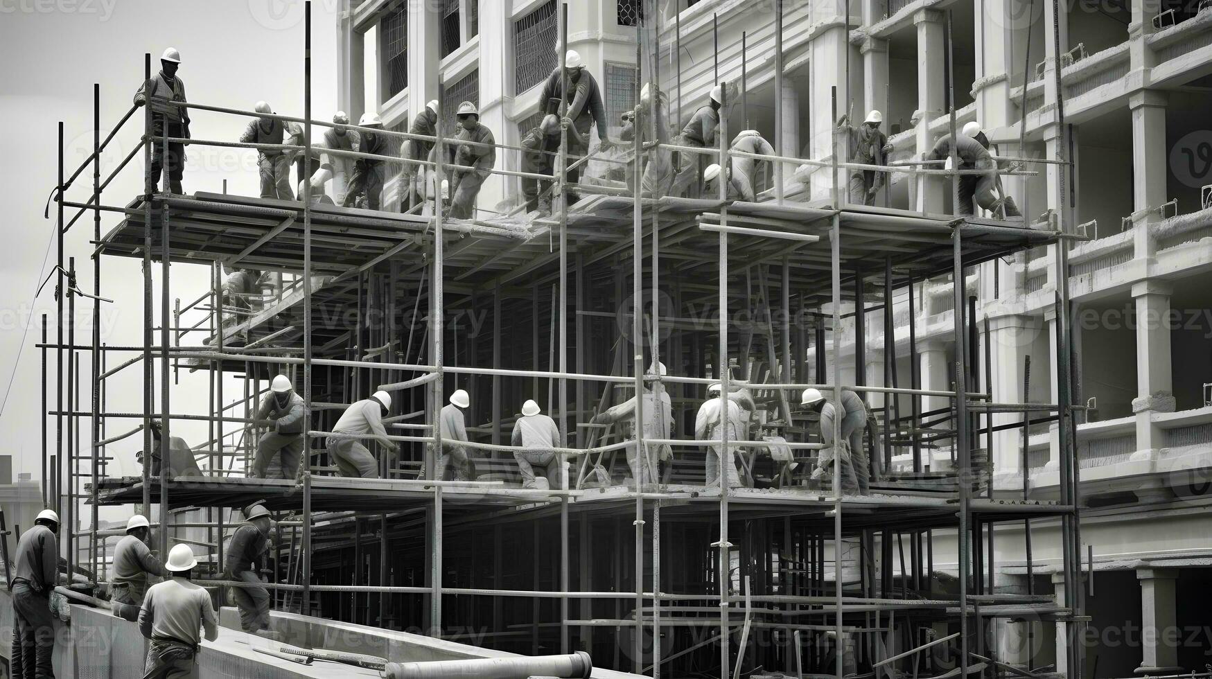 Construction workers working on modern buildings. photo