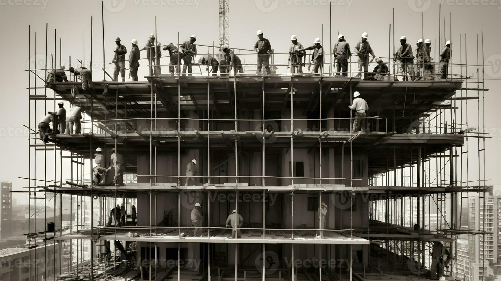 construcción trabajadores trabajando en moderno edificios foto