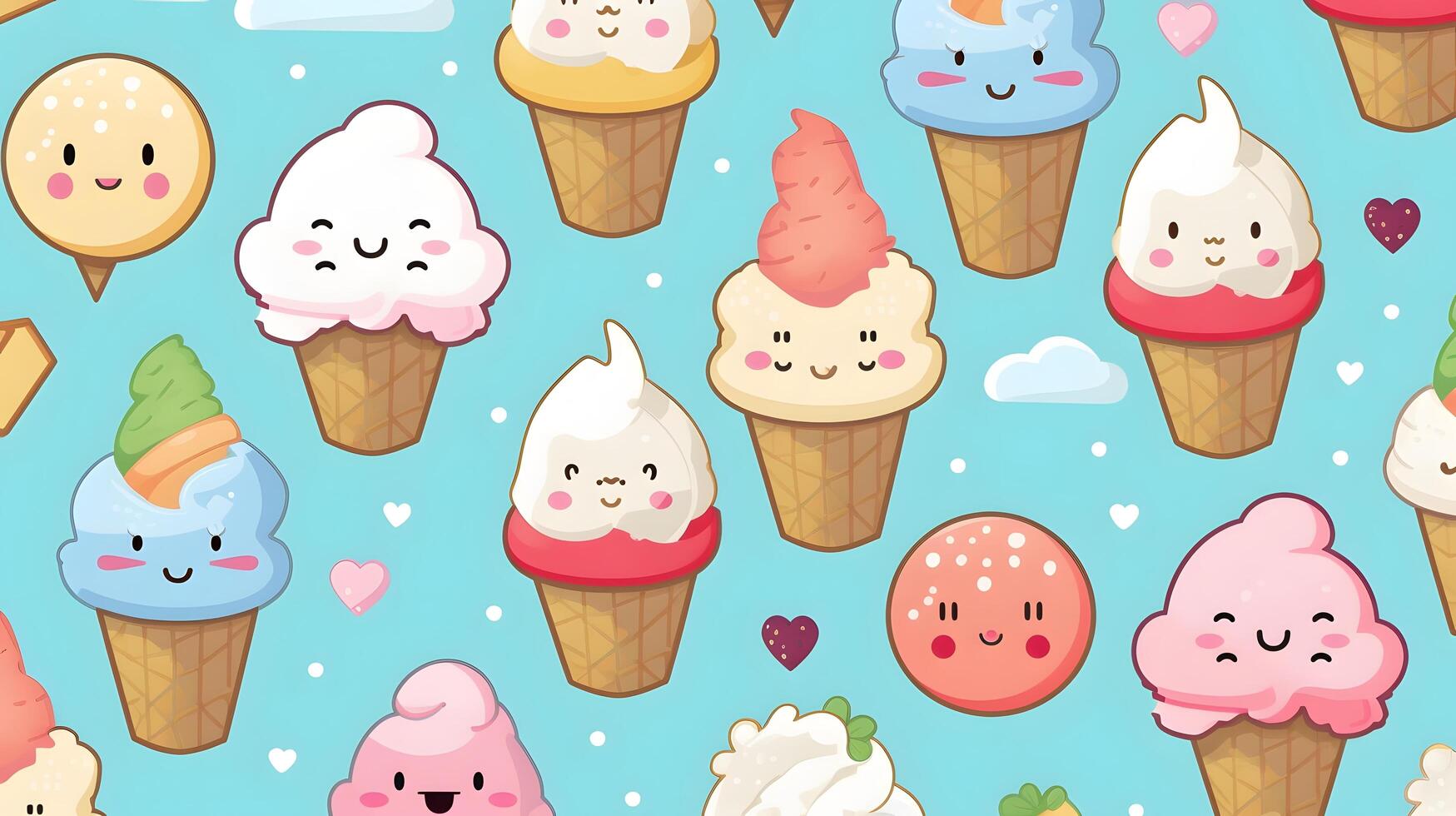 cute cartoon ice creams on white background in japan kawaii style photo