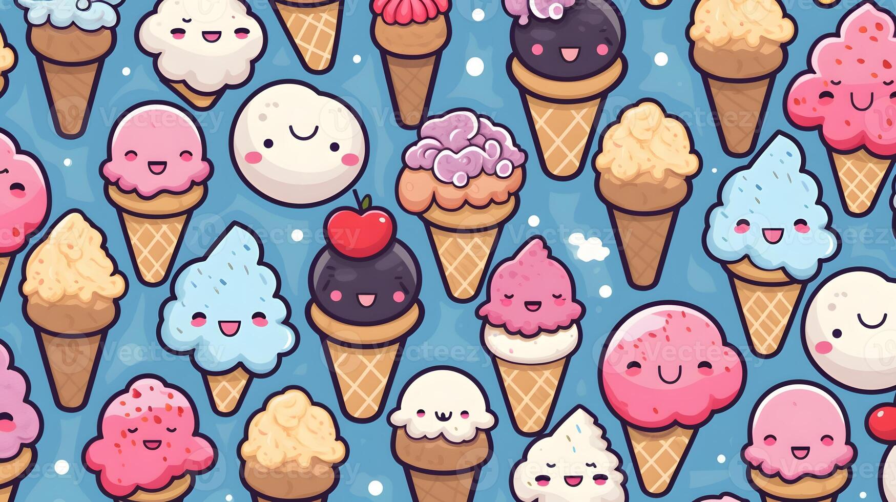 cute cartoon ice creams on white background in japan kawaii style photo