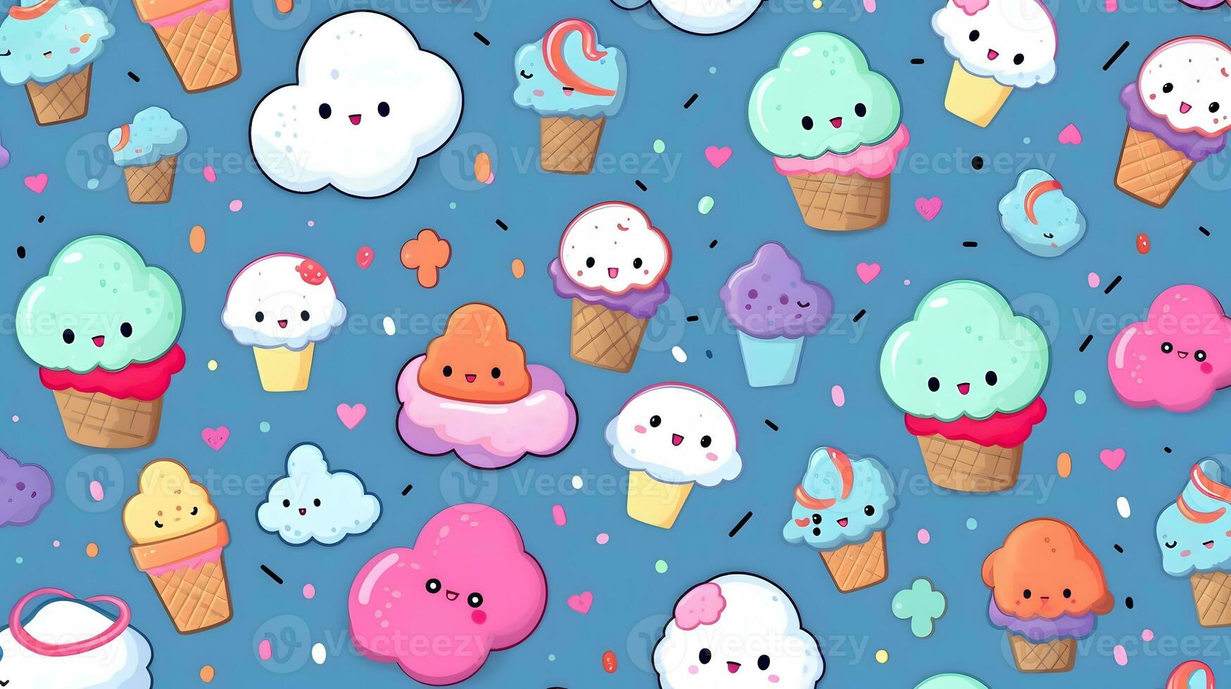 cute cartoon ice creams on white background in japan kawaii style photo