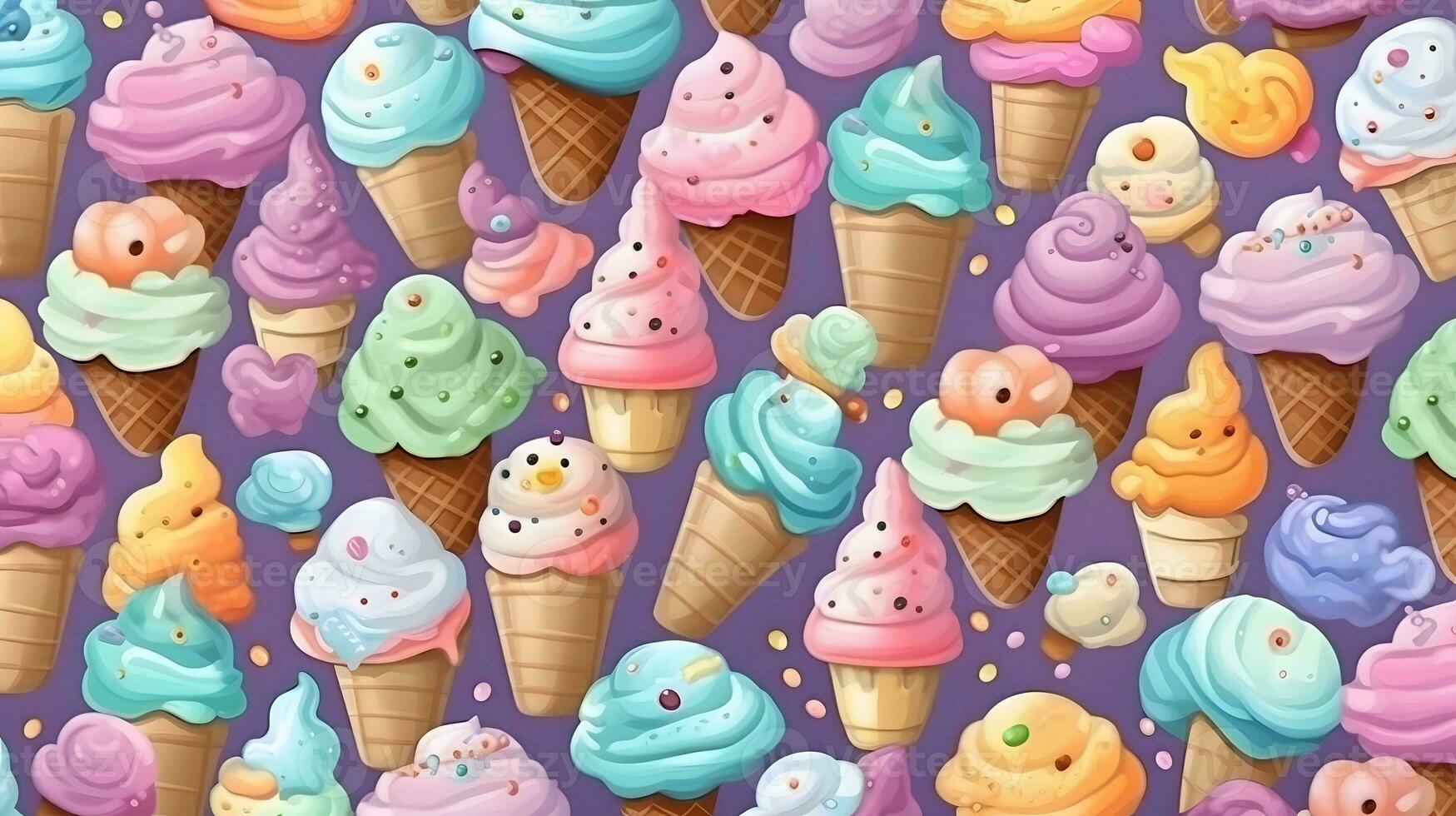 cute cartoon ice creams on white background in japan kawaii style photo