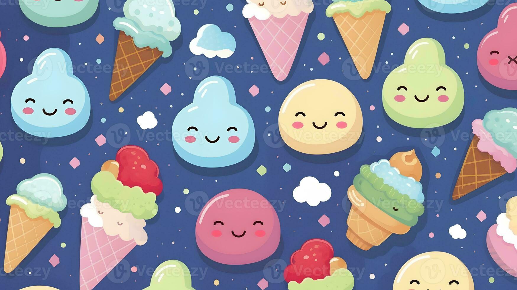 cute cartoon ice creams on white background in japan kawaii style photo