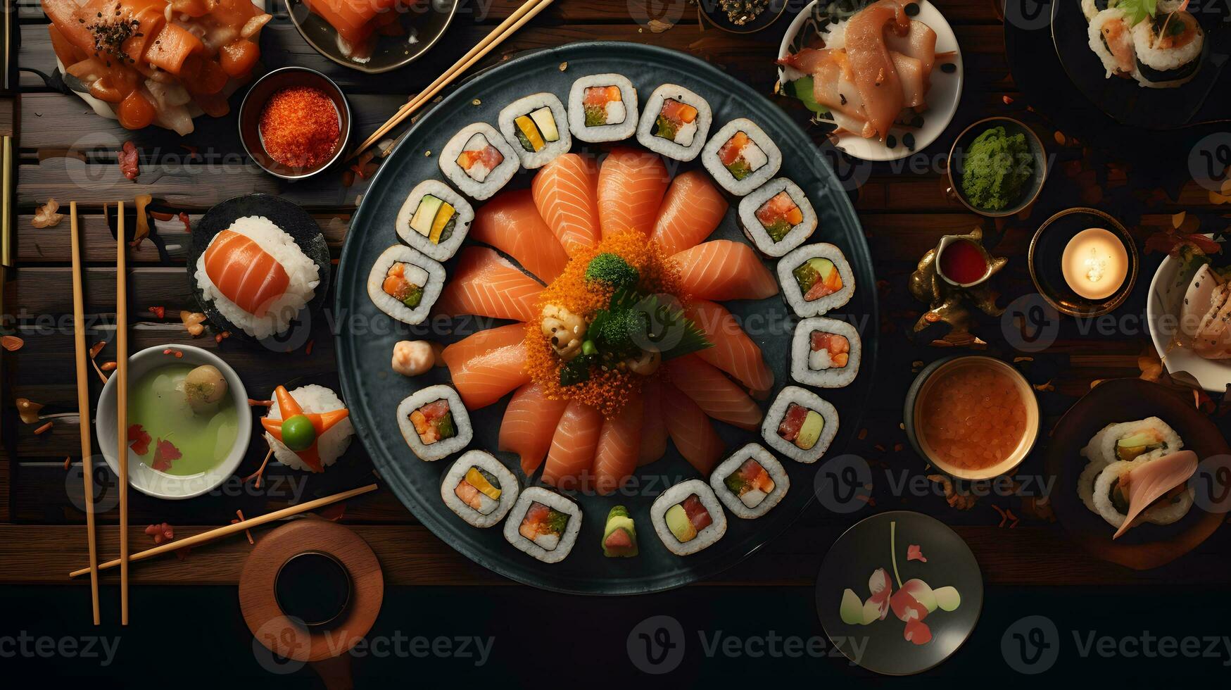 Overhead japanese sushi food. photo