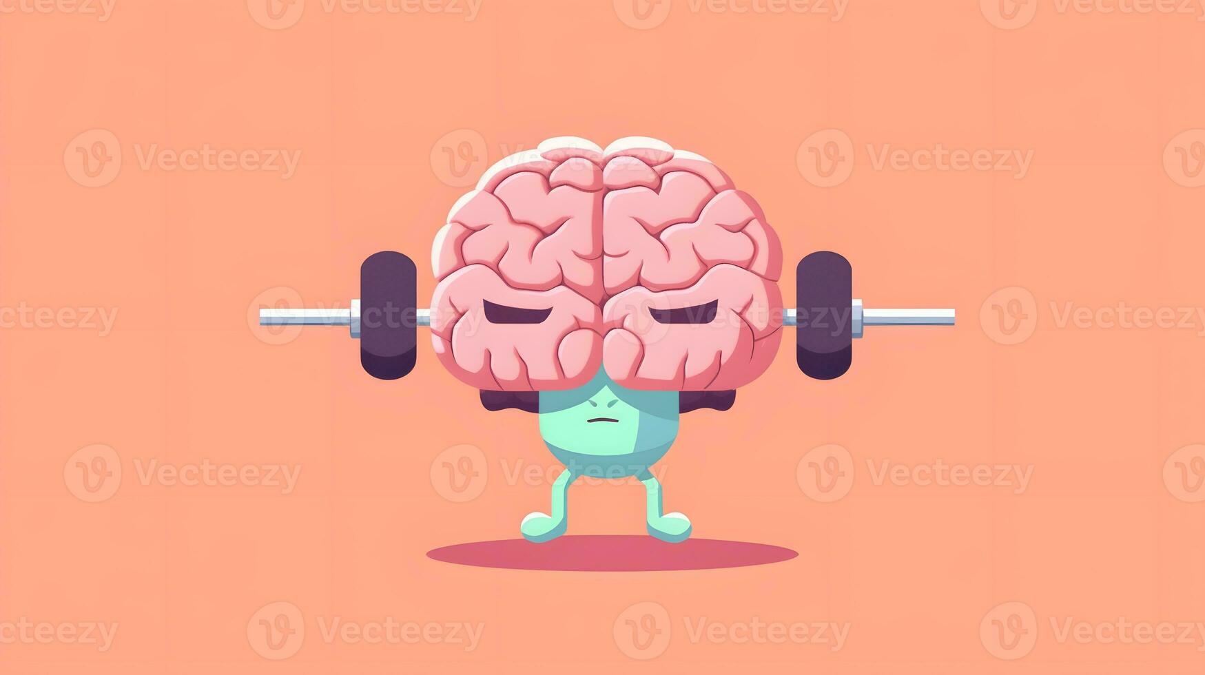 Isolated cute brain cartoon character doing exercises photo